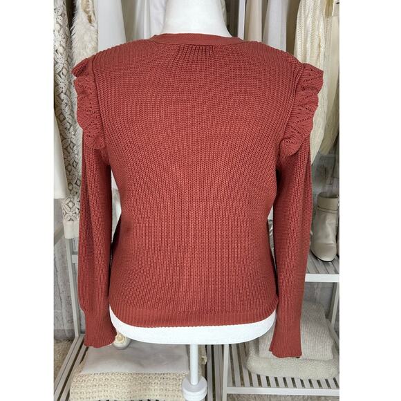 Marled Reunited Clothing Women's Sz L Mauve Ruffle Shoulder Cardigan #0378 - Picture 5 of 11